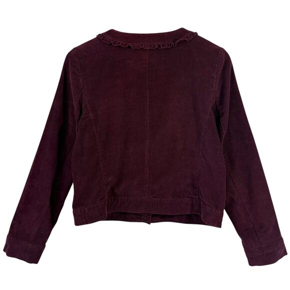 Sandro Paris Corduroy Ruffle Jacket Burgundy Snap Front 100% Cotton Sz S - Picture 2 of 8